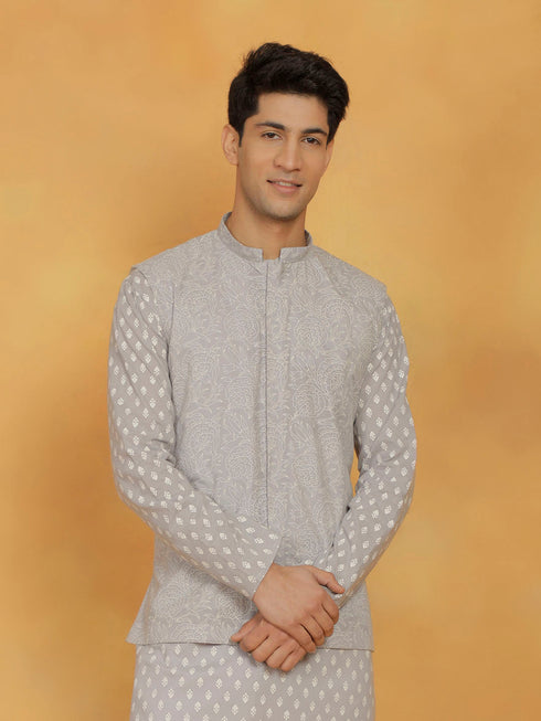Vastramay Men's Gray Cotton Nehru Jacket